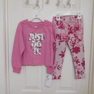 NWT 2pc Nike Pink White Floral Logo Top & Print Leggings Set sz 6X